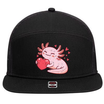 Valentines Day Axolotl Heart Cute  7 Panel Mesh Trucker Snapback Hat