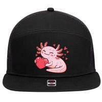 Valentines Day Axolotl Heart Cute  7 Panel Mesh Trucker Snapback Hat