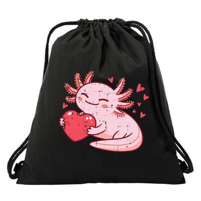 Valentines Day Axolotl Heart Cute  Drawstring Bag
