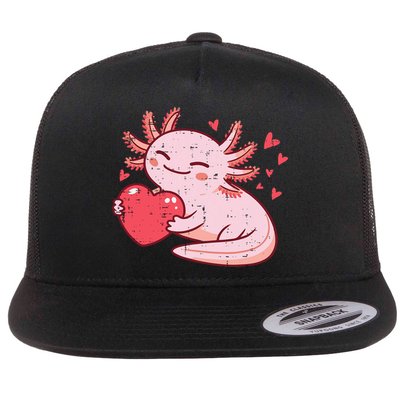Valentines Day Axolotl Heart Cute  Flat Bill Trucker Hat