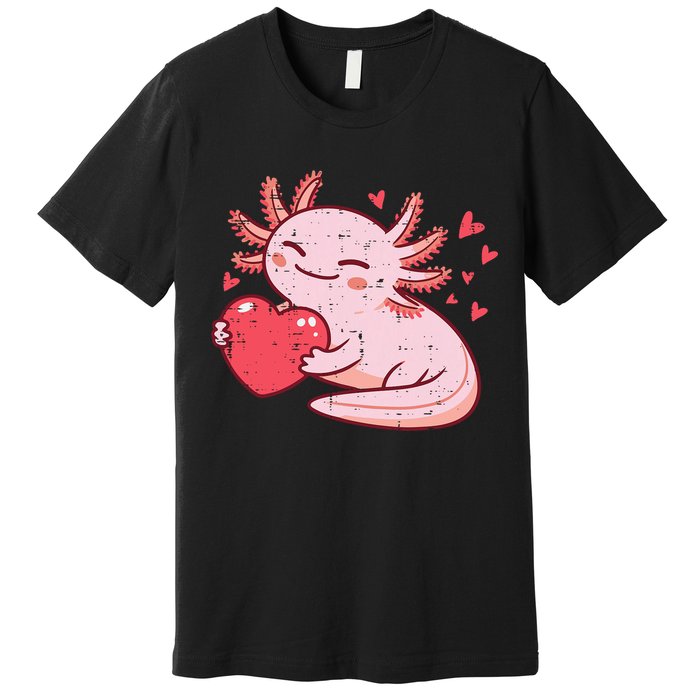 Valentines Day Axolotl Heart Cute  Premium T-Shirt