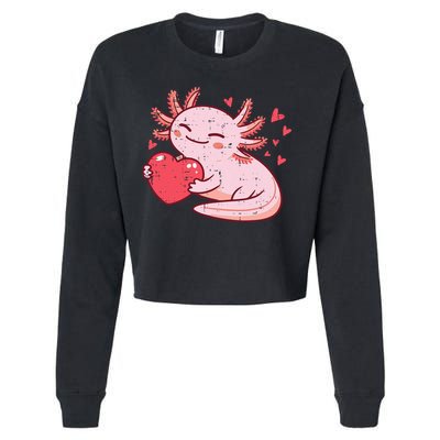 Valentines Day Axolotl Heart Cute  Cropped Pullover Crew