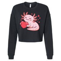 Valentines Day Axolotl Heart Cute  Cropped Pullover Crew