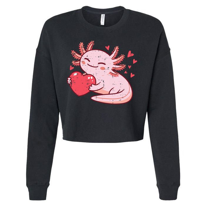Valentines Day Axolotl Heart Cute  Cropped Pullover Crew