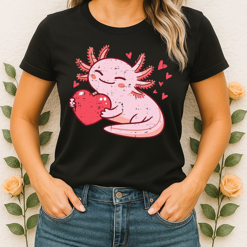 Valentines Day Axolotl Heart Cute  Womens T-Shirt