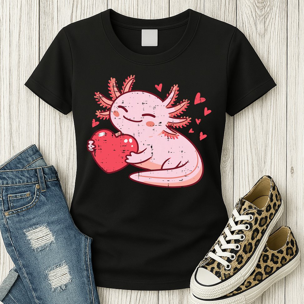 Valentines Day Axolotl Heart Cute  Womens T-Shirt