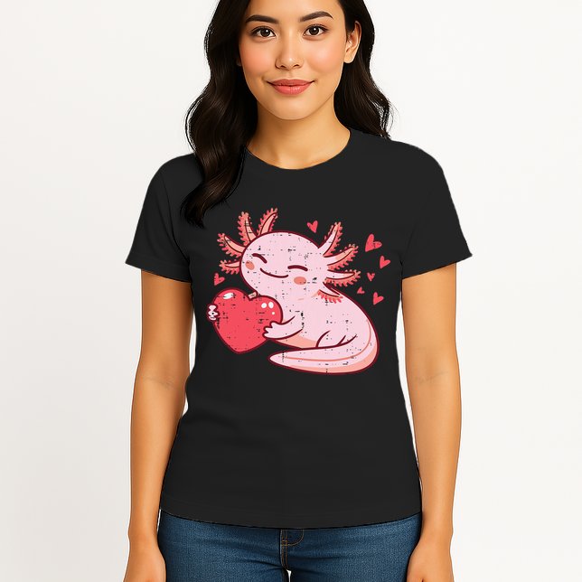 Valentines Day Axolotl Heart Cute  Womens T-Shirt