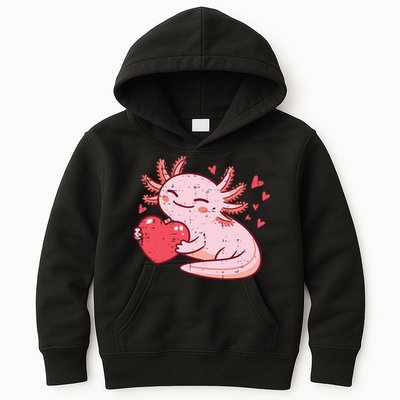 Valentines Day Axolotl Heart Cute  Kids Hoodie