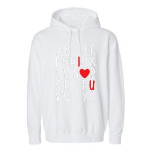 Valentine's Day ABC I Love You Heart Teacher Gifts Garment-Dyed Fleece Hoodie