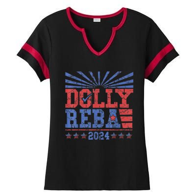 Vintage Dolly And Reba 2024 Make America Fancy Again Ladies Halftime Notch Neck Tee