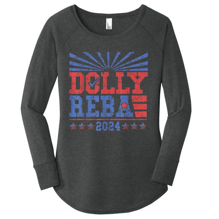 Vintage Dolly And Reba 2024 Make America Fancy Again Women's Perfect Tri Tunic Long Sleeve Shirt