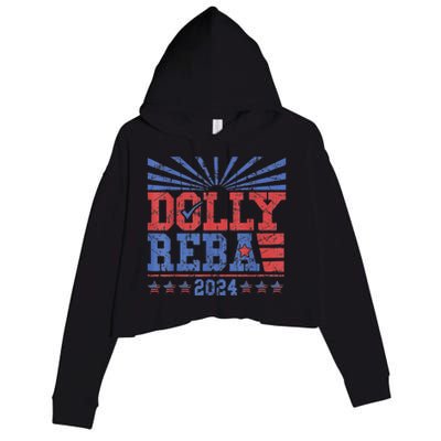 Vintage Dolly And Reba 2024 Make America Fancy Again Crop Fleece Hoodie