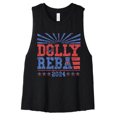 Vintage Dolly And Reba 2024 Make America Fancy Again Women's Racerback Cropped Tank