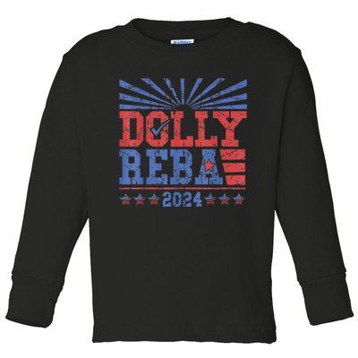 Vintage Dolly And Reba 2024 Make America Fancy Again Toddler Long Sleeve Shirt