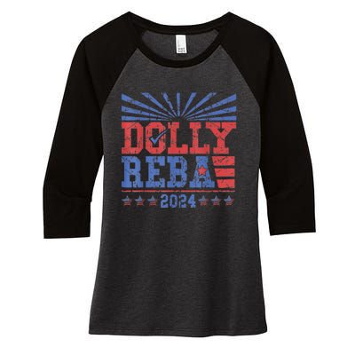 Vintage Dolly And Reba 2024 Make America Fancy Again Women's Tri-Blend 3/4-Sleeve Raglan Shirt