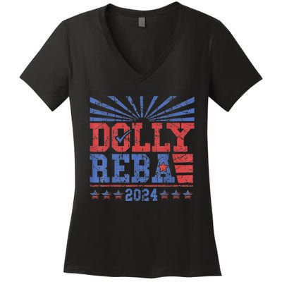 Vintage Dolly And Reba 2024 Make America Fancy Again Women's V-Neck T-Shirt