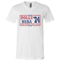 Vintage Dolly And Reba 2024 Make America Fancy Again America Style V-Neck T-Shirt