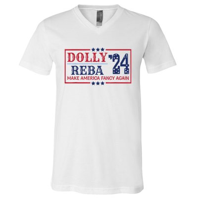 Vintage Dolly And Reba 2024 Make America Fancy Again America Style V-Neck T-Shirt