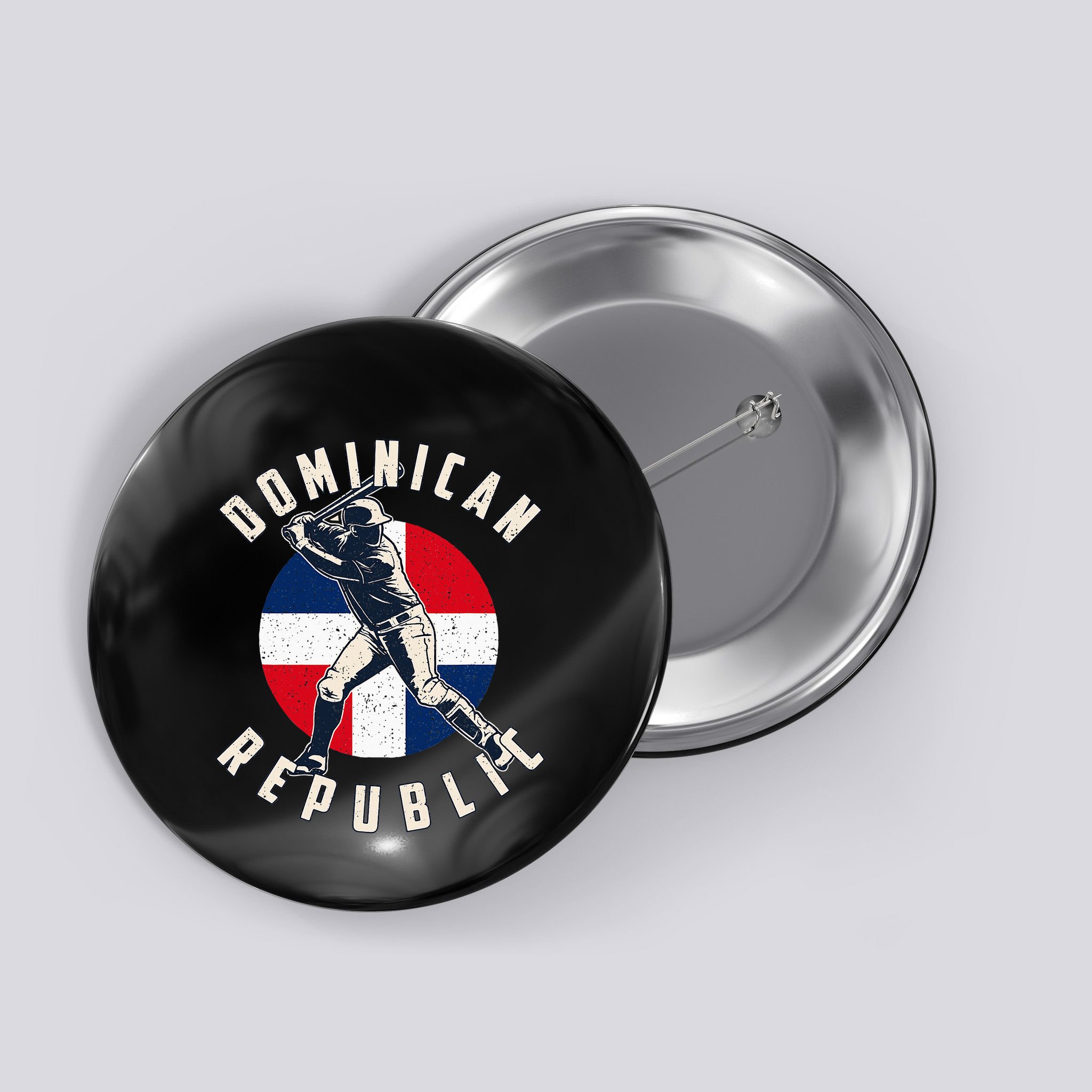 Vintage Dominican Baseball Batter Dominican Republic Flag Button