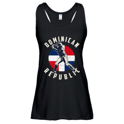 Vintage Dominican Baseball Batter Dominican Republic Flag Ladies Essential Flowy Tank