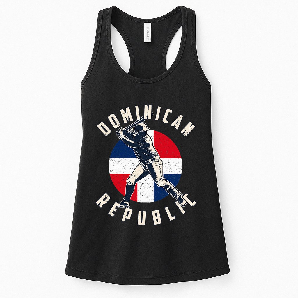 Vintage Dominican Baseball Batter Dominican Republic Flag Womens Tank Top