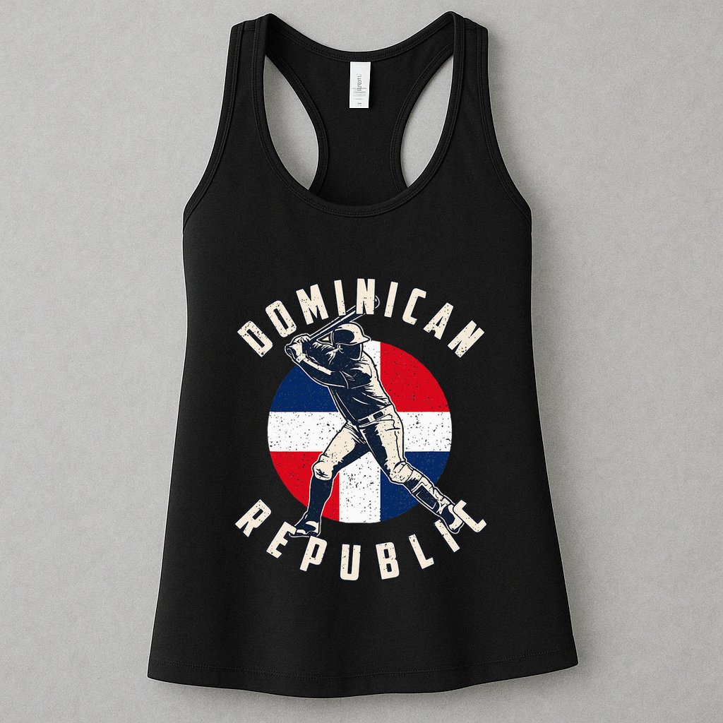 Vintage Dominican Baseball Batter Dominican Republic Flag Womens Tank Top