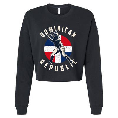 Vintage Dominican Baseball Batter Dominican Republic Flag Cropped Pullover Crew