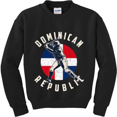 Vintage Dominican Baseball Batter Dominican Republic Flag Kids Sweatshirt