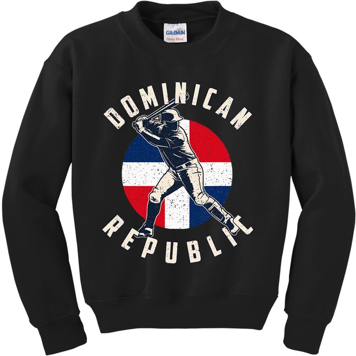 Vintage Dominican Baseball Batter Dominican Republic Flag Kids Sweatshirt