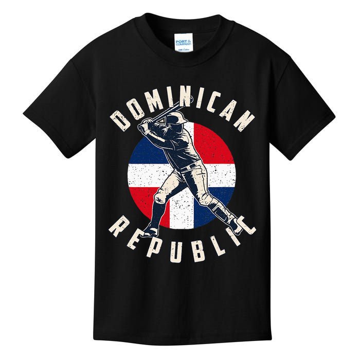 Vintage Dominican Baseball Batter Dominican Republic Flag Kids T-Shirt