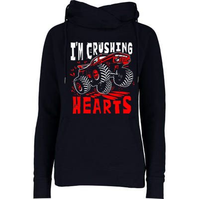 Valentines Day Big Truck Off Road Racing Womens Funnel Neck Pullover Hood