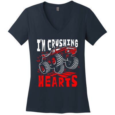 Valentines Day Big Truck Off Road Racing Women's V-Neck T-Shirt