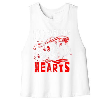 Valentines Day Big Truck Off Road Racing Women's Racerback Cropped Tank