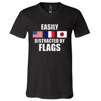 Vexillology Distracted By Flags V-Neck T-Shirt