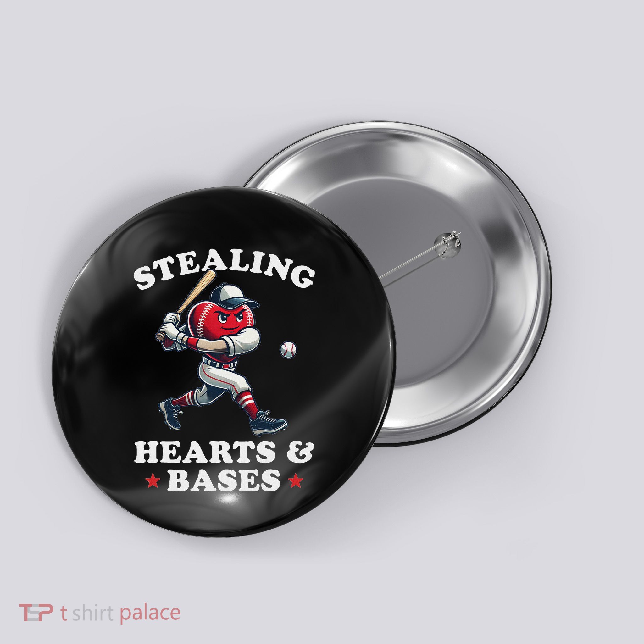 ValentineS Day Baseball Player Stealing Hearts Button