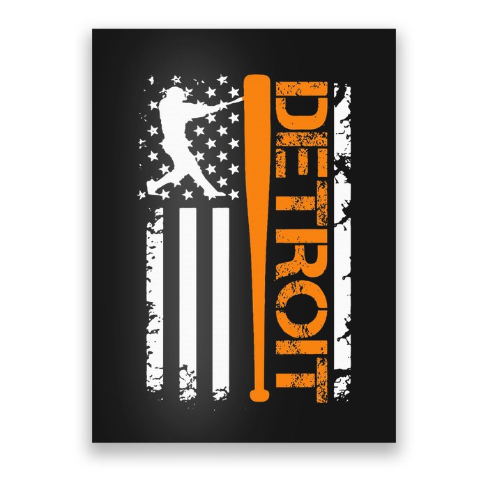 Vintage Detroit Baseball American Us Flag Poster