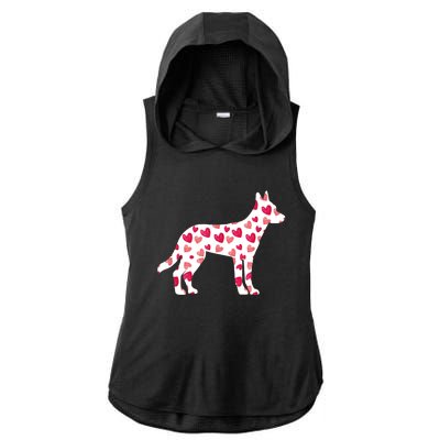 Valentines Day Belgian Malinois Hearts Puppy Dog Lover Ladies PosiCharge Tri-Blend Wicking Draft Hoodie Tank