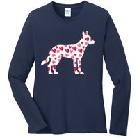 Valentines Day Belgian Malinois Hearts Puppy Dog Lover Ladies Long Sleeve Shirt