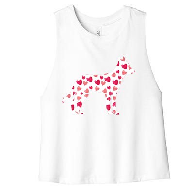 Valentines Day Belgian Malinois Hearts Puppy Dog Lover Women's Racerback Cropped Tank