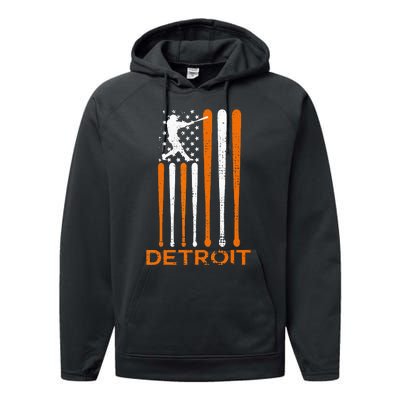 Vintage Detroit Baseball Soul American US Flag Performance Fleece Hoodie