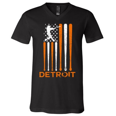 Vintage Detroit Baseball Soul American US Flag V-Neck T-Shirt