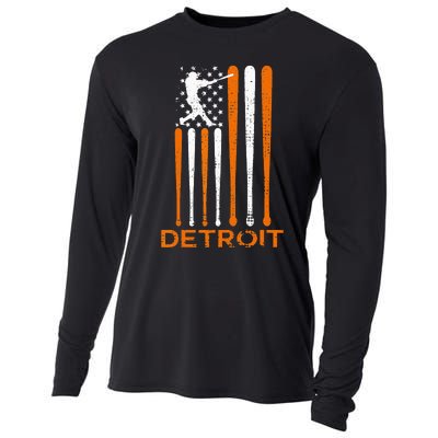 Vintage Detroit Baseball Soul American US Flag Cooling Performance Long Sleeve Crew