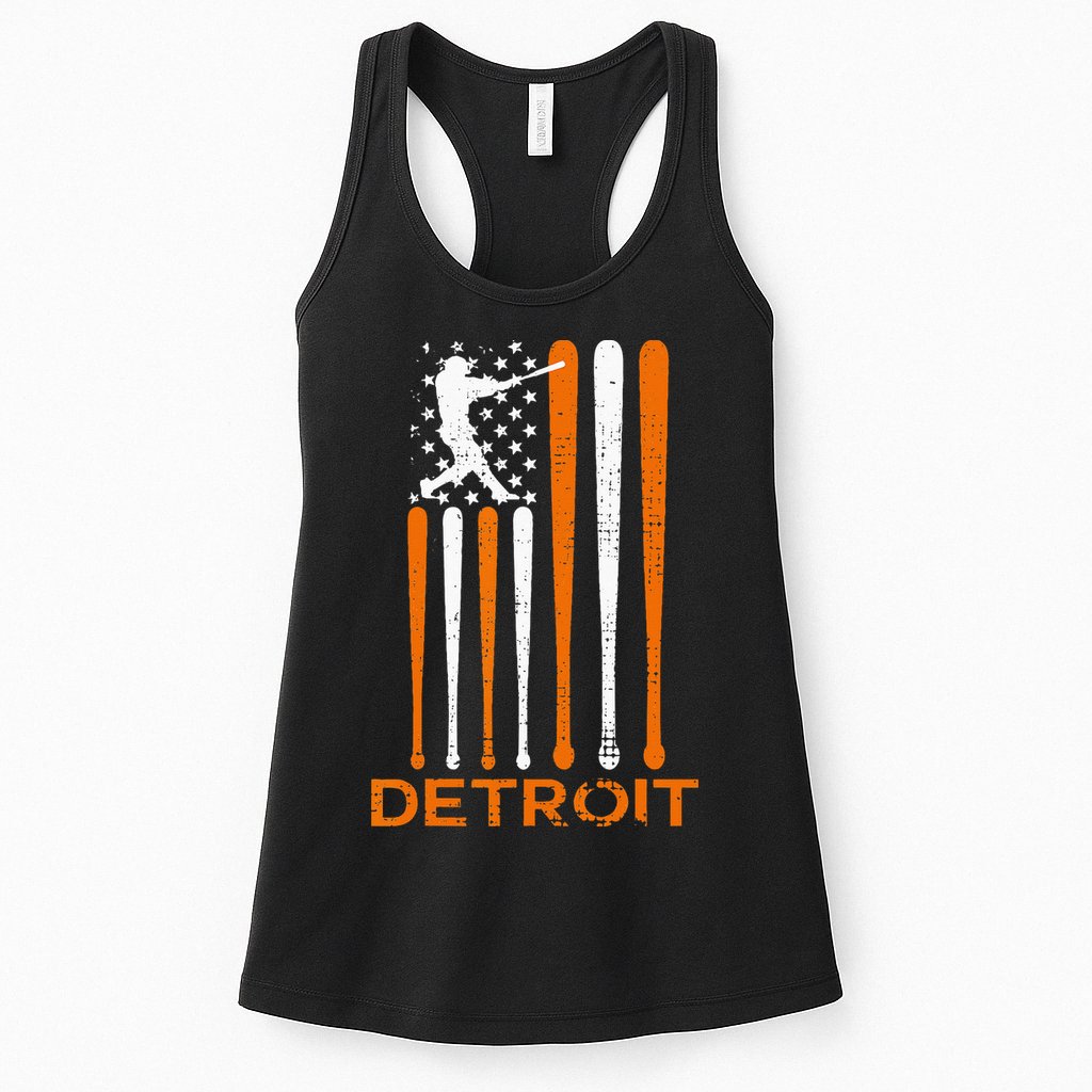 Vintage Detroit Baseball Soul American US Flag Womens Tank Top