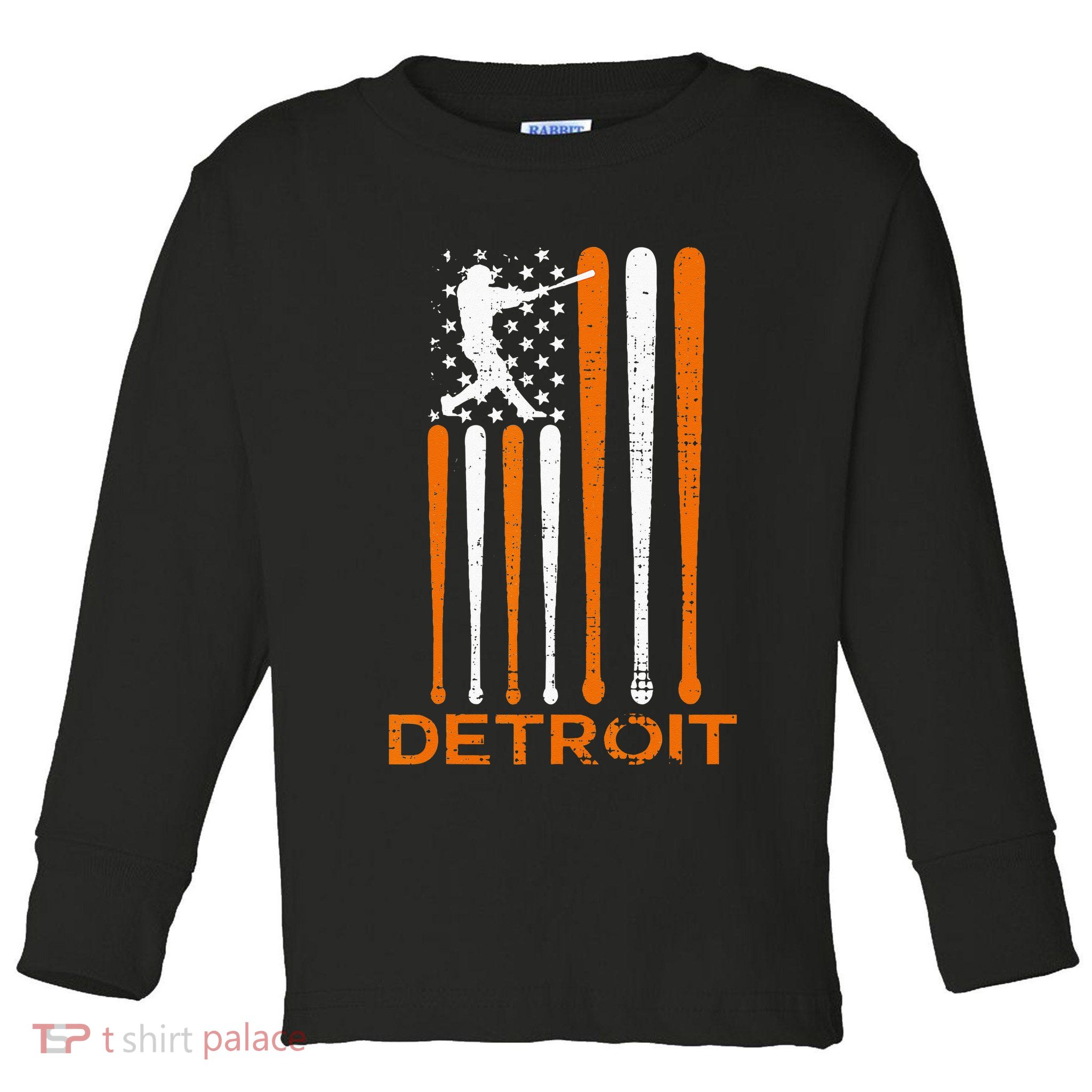 Vintage Detroit Baseball Soul American US Flag Toddler Long Sleeve Shirt