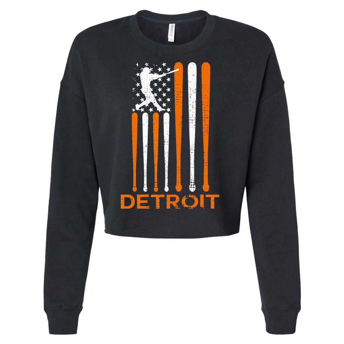 Vintage Detroit Baseball Soul American US Flag Cropped Pullover Crew