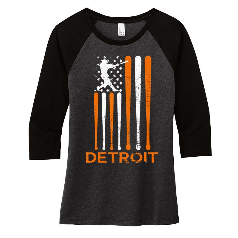 Vintage Detroit Baseball Soul American US Flag Women's Tri-Blend 3/4-Sleeve Raglan Shirt