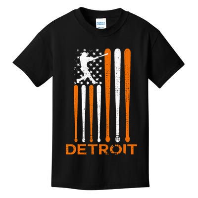Vintage Detroit Baseball Soul American US Flag Kids T-Shirt