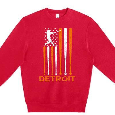 Vintage Detroit Baseball Soul American US Flag Premium Crewneck Sweatshirt