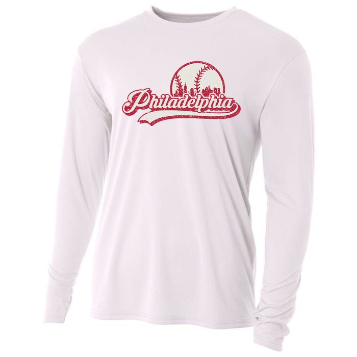 Vintage Distressed Baseball Lovers Cooling Performance Long Sleeve Crew