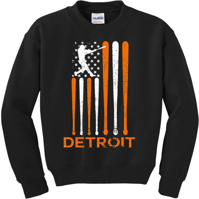 Vintage Detroit Baseball Soul American US Flag Kids Sweatshirt